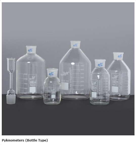 Pyknometer mit kapillarem Seitenrohr (Flasche mit spezifischem Gewicht), 250 ml. Thermometer