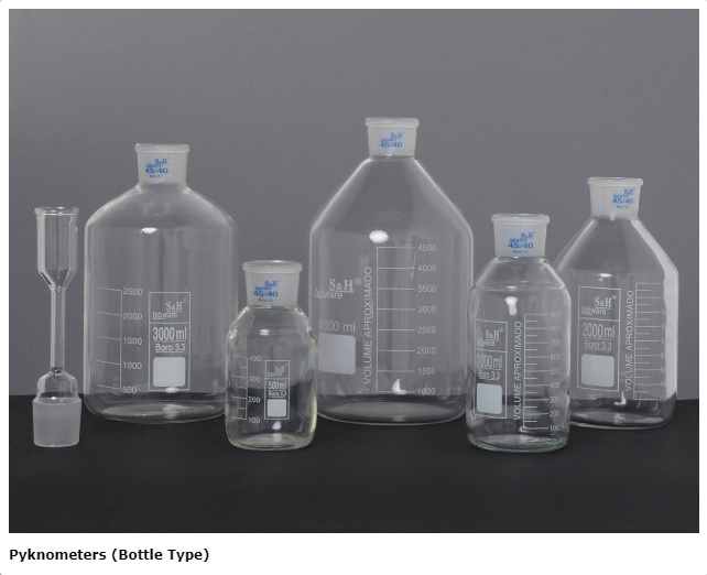 Pyknometer (Flaschentyp), komplett mit doppelseitigem Kapillarrohrtrichter, 2000 ml.