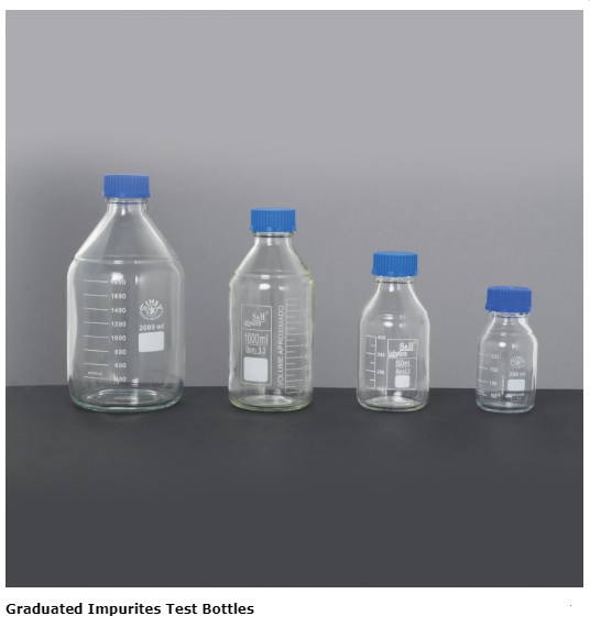 Testflasche für Verunreinigungen mit Graduierung, Glas, 500 .